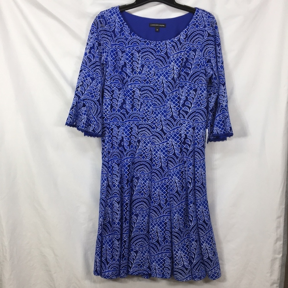 CHRIS McLaughlin Women’s Periwinkle Lace Over-Lay Dress Size 12 NEW With Tags